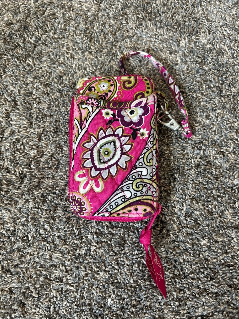 Vera Bradley Pink Paisley Wristlet with Green Accents - Picture 2 of 6
